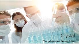  Presentation with chemical - Slides with chemical properties - closeup group of medical workers background and a light blue colored foreground