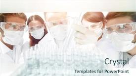  Presentation with chemical - PPT layouts with chemical properties - closeup group of medical workers background and a  colored foreground