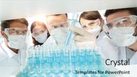  Presentation with chemical - PPT layouts featuring chemical properties - closeup group of medical workers background and a  colored foreground