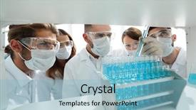  Presentation with chemical - Audience pleasing slide set consisting of chemical properties - closeup group of medical workers backdrop and a  colored foreground