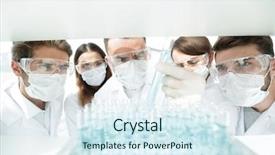  Presentation with chemical - Slide set featuring chemical properties - closeup group of medical workers background and a  colored foreground