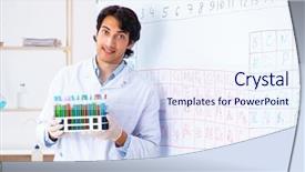  Presentation with molecular biology lab - Slides featuring chemical properties - young chemist working background and a sky blue colored foreground