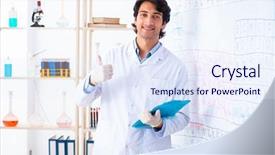  Presentation with chemist - Amazing presentation design having chemical properties - young chemist working backdrop and a sky blue colored foreground