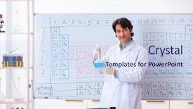  Presentation with chemist - Presentation theme featuring chemical properties - young chemist working background and a sky blue colored foreground