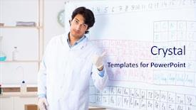  Presentation with young students working in groups - Colorful presentation theme enhanced with chemical properties - young chemist working backdrop and a sky blue colored foreground