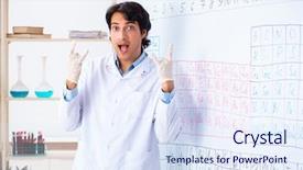  Presentation with chemist - Beautiful presentation theme featuring chemical properties - young chemist working backdrop and a sky blue colored foreground