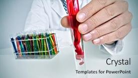 Presentation with test tubes - Beautiful presentation featuring chemical reaction - man in white coat sitting backdrop and a sky blue colored foreground