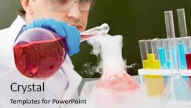  Presentation with chemical experiment - Theme with chemical reaction - young clinician making experiment background and a light gray colored foreground