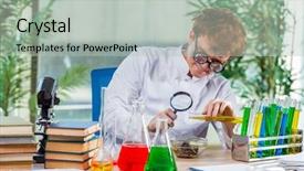  Presentation with crazy - Colorful theme enhanced with chemical reaction - young crazy chemist working backdrop and a light gray colored foreground