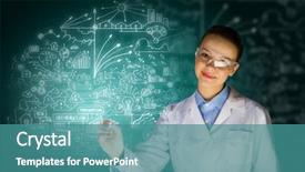  Presentation with chemical reaction - Cool new presentation with chemical reaction - young woman researcher in medical backdrop and a teal colored foreground