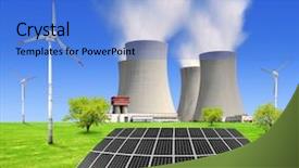  Presentation with reactor - Beautiful slide deck featuring chemical reactor - nuclear power plant solar panel backdrop and a teal colored foreground