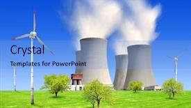  Presentation with wind power plant - Amazing slide set having chemical reactor - spring landscape with nuclear power backdrop and a light blue colored foreground