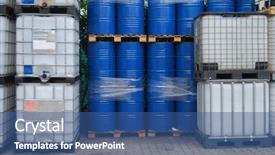  Presentation with chemical safety - Colorful slides enhanced with chemical safety - blue oil drums and plastic backdrop and a ocean colored foreground