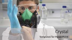  Presentation with chemical safety - PPT layouts featuring chemical safety - male scientist in a gas background and a light gray colored foreground