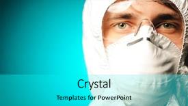  Presentation with chemical safety - PPT theme enhanced with chemical safety - scientist in protective wear glasses background and a cyan colored foreground