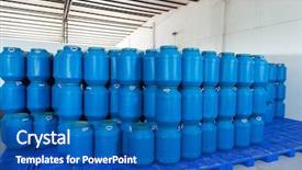  Presentation with barrels - Beautiful slides featuring chemical safety drums - blue plastic barrels contain backdrop and a ocean colored foreground