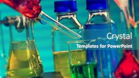  Presentation with nanoparticles synthesis - Beautiful slide set featuring chemical-synthesis-of-magnetic-nanoparticles backdrop and a teal colored foreground