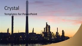  Presentation with refinery - Audience pleasing slides consisting of chemical tanker - silhouette of an oil refinery backdrop and a light blue colored foreground