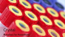  Presentation with chemical - Slide deck featuring chemistry close up medicine - chemical test tubes background and a red colored foreground