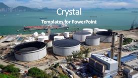  Presentation with zone - Colorful presentation theme enhanced with chemical truck - aerial view of petrol industrial backdrop and a teal colored foreground