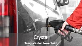  Presentation with gas station - Presentation design featuring chemical truck - driver pumping gasoline background and a dark gray colored foreground