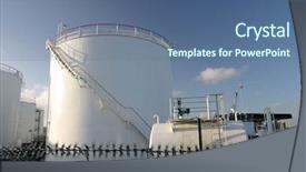  Presentation with fuel storage - Colorful PPT layouts enhanced with chemical truck - fuel storage tanks at shipping backdrop and a  colored foreground