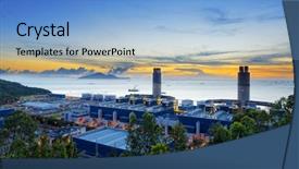  Presentation with station - Presentation featuring chemical truck - power station at sunset background and a light blue colored foreground