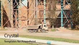  Presentation with factory - Audience pleasing slide deck consisting of chemical truck - tipper near factory on sunny backdrop and a  colored foreground