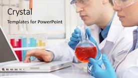  Presentation with beaker and flask nature - PPT layouts consisting of chemical type - serious clinician looking at flask background and a lemonade colored foreground