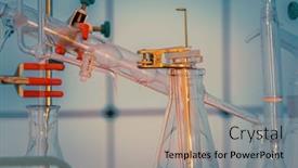  Presentation with flasks - Theme featuring chemical-workplace-with-test-tubes background and a mint green colored foreground