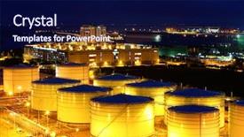  Presentation with oil tanks - Beautiful presentation theme featuring chemicals storage - oil tanks at night backdrop and a navy blue colored foreground