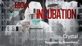  Presentation with ebola - Presentation enhanced with chemist adding green liquid to test tubes with two other chemists watching against ebola word cluster background and a gray colored foreground