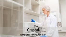  Presentation with industry - Slide set featuring chemist adding sulphuric acid background and a light gray colored foreground