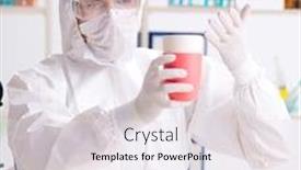  Presentation with testing - Slide deck featuring chemist checking and testing plastic dishes background and a lemonade colored foreground