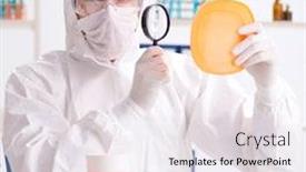  Presentation with testing - Presentation theme featuring chemist-checking-and-testing-plastic background and a sky blue colored foreground