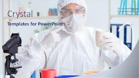  Presentation with testing - Slide set with chemist-checking-and-testing-plastic background and a sky blue colored foreground