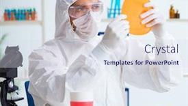  Presentation with testing - Beautiful slide deck featuring chemist-checking-and-testing-plastic backdrop and a sky blue colored foreground