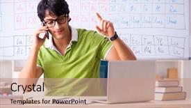  Presentation with periodic table - Presentation design consisting of chemist in front of periodic background and a  colored foreground