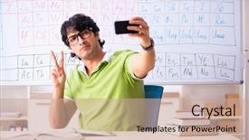  Presentation with periodic table - Slide set consisting of chemist in front of periodic background and a coral colored foreground