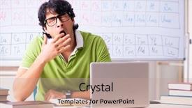  Presentation with periodic table - PPT theme with chemist in front of periodic background and a coral colored foreground