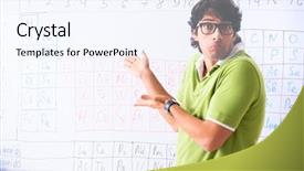  Presentation with periodic table - Audience pleasing PPT theme consisting of chemist in front of periodic backdrop and a sky blue colored foreground