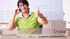  Presentation with periodic table - Colorful presentation enhanced with chemist in front of periodic backdrop and a coral colored foreground