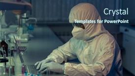  Presentation with chemist - Presentation consisting of chemist-in-protective-workwear background and a ocean colored foreground