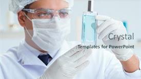  Presentation with chemist - Presentation design consisting of chemist mixing perfumes background and a sky blue colored foreground