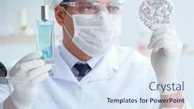  Presentation with chemist - Theme consisting of chemist-mixing-perfumes background and a sky blue colored foreground