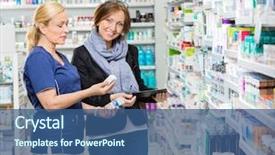  Presentation with medicines - Colorful presentation design enhanced with chemist showing medicines in pharmacy backdrop and a ocean colored foreground