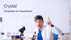  Presentation with lab coats sales - PPT layouts enhanced with chemist sitting in the lab background and a sky blue colored foreground