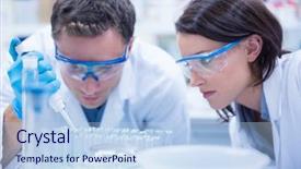  Presentation with test tube laboratory - PPT layouts having chemist team working with pipette background and a light blue colored foreground