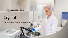  Presentation with chemical industry - Audience pleasing PPT layouts consisting of chemist with flask and sensor backdrop and a light gray colored foreground