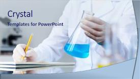  Presentation with chemist - Slide set having chemist with pencil writing background and a sky blue colored foreground